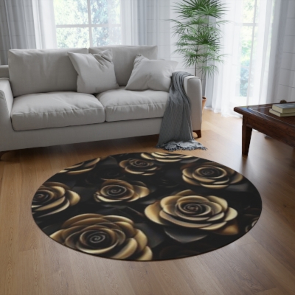 Elegant Black and Gold Rose Pattern Rug